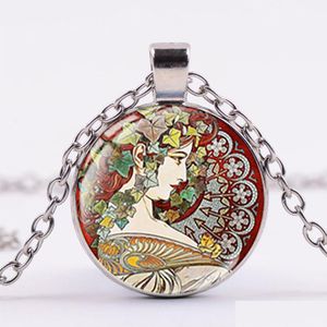 Hanger Kettingen Retro Pos Alphonse Mucha Ketting Thema Handgemaakt Rond Kristal Creatief Vrouwen Lange ketting Geschenken Drop Levering Sieraden Dhq2K