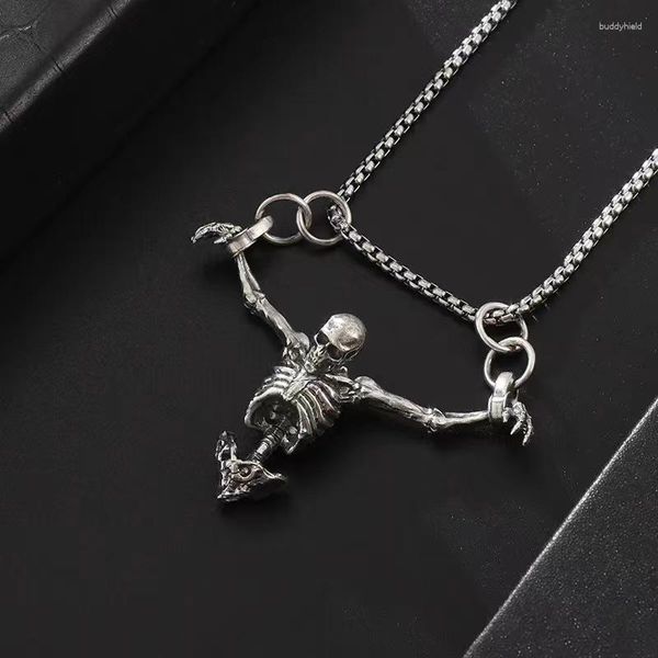 Pendentif Colliers Rétro Punk Argent Couleur Squelette Collier Hommes Femmes Hip Hop Rock Crâne Longue Chaîne Gothique Halloween Bijoux Cadeau