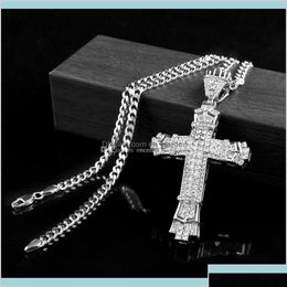 Hanger kettingen retro sier cross charme fl ijs out cz simated diamanten katholieke kruisbeeld ketting met lange Cubaanse ketting 4ljdh xjl3j d dh2kn