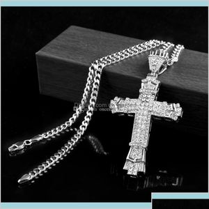 Pendentif Colliers Rétro Sier Croix Charme Fl Ice Out Cz Diamants Simulés Collier Crucifix Catholique Avec Longue Chaîne Cubaine 4Ljdh Xjl3J D Dh2Kn