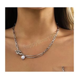 Colliers pendentif rétro Simple Imitation perle pendentif collier femmes été mode couture or métal clavicule colliers filles Dh2Qk