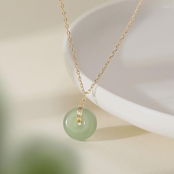 Pendentif colliers rétro petite boucle de paix collier pour femmes couleur or rond Jade clavicule chaîne bijoux de fête de mariage