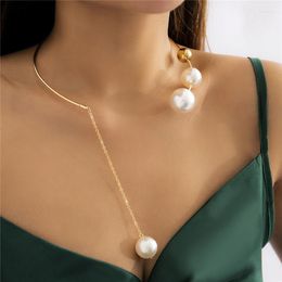 Collares colgantes estilo retro collar de perlas exageradas simplicidad geométrica abertura de cuentas redondas abertura de metal ajustable joyería elegante