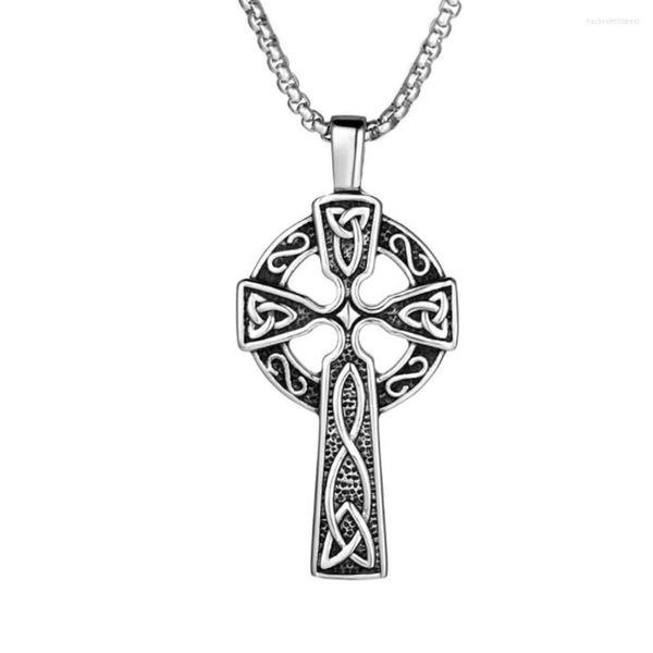 Pendentif Colliers Rétro Vintage En Acier Inoxydable Noeud Celtique Croix Chrétienne Collier Religieux Avec Chaîne