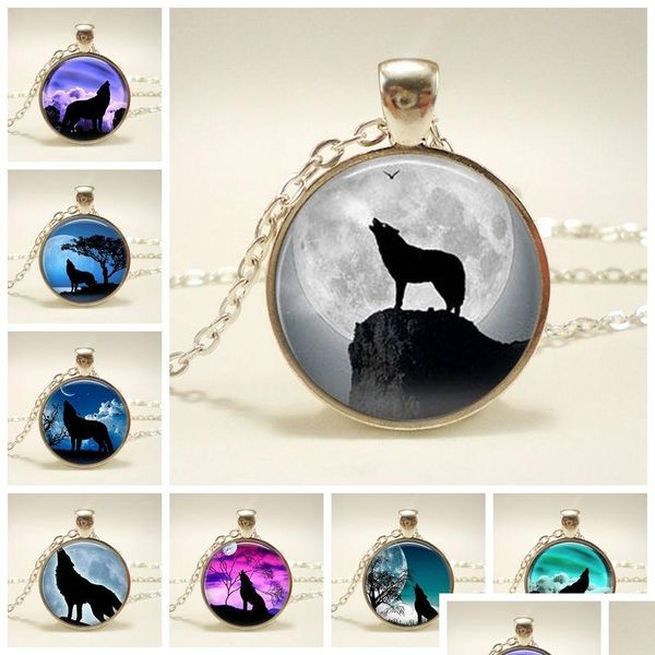 Pendentif Colliers Rétro Loup Collier Howling Time Gemstone Verre Cabochon Massif Amitié Cadeau Drop Delivery Bijoux Pendentifs Dhura