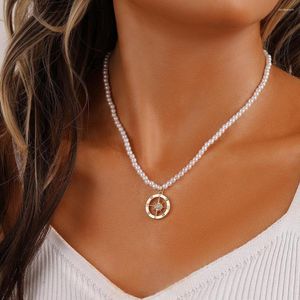 Pendentif Colliers Rétro Y2K Collier De Perles Ancre Pièce Étoile Simple Lumière De Luxe Zircon Automne Et Hiver Bijoux Pour Femmes