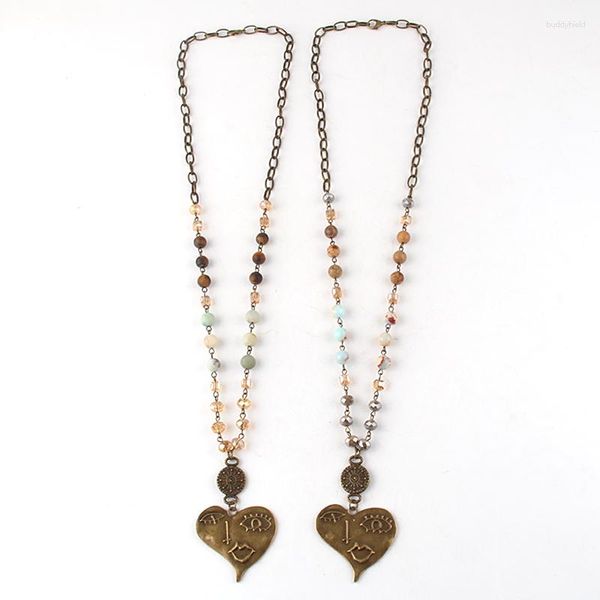 Collares pendientes RH Accesorio de joyería bohemia de moda Cadena de eslabones de 68 cm y corazón de piedra para mujeres Regalo de festival