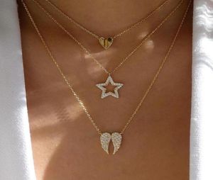 Hanger kettingen strass angel wing ketting voor vrouwen kristal hart vlinder vlinder choker gouden kleur gelaagde collier femme bijoux5900982