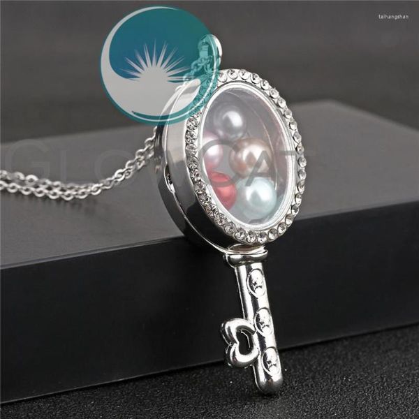 Pendentif Colliers Strass Clé Ovale Verre Médaillon Collier Perles Perle Mémoire Po Charmes Flottants