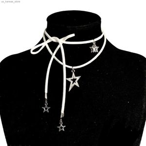 Hanger kettingen Rhinestone Star Pentagram Butterfly boog knoop touw ketting choker choker voor vrouwen zoete esthetische charme ketting Harajuku modejuwelen240408