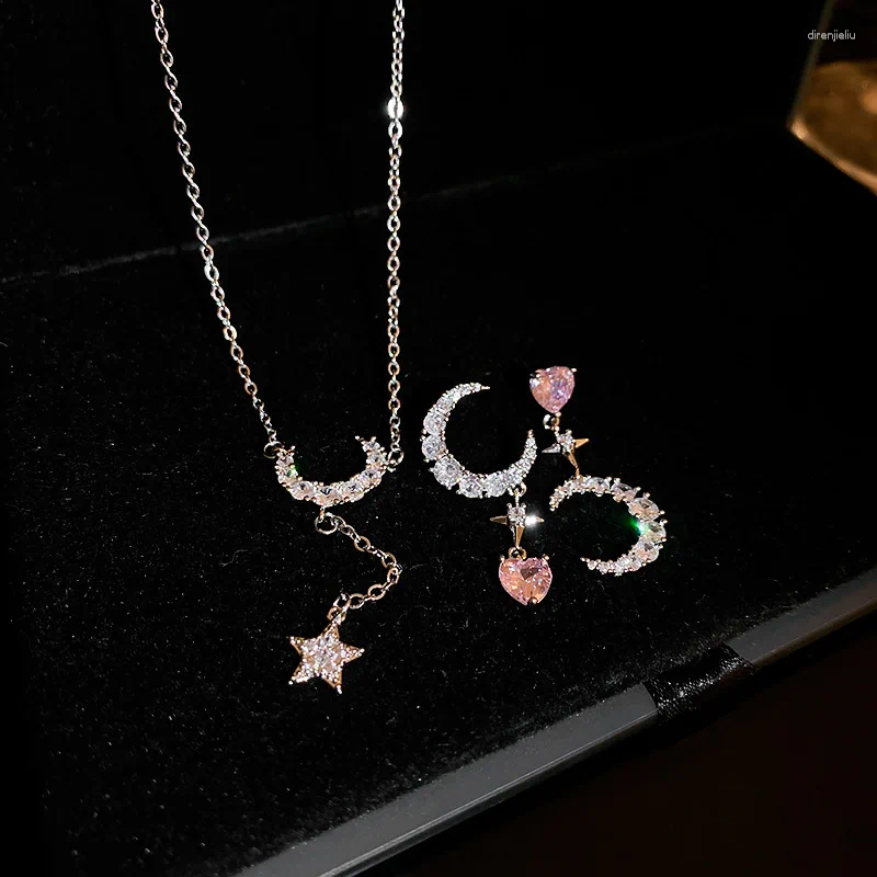 Pendant Necklaces Rhinestone Zircon Star And Moon Necklace South Korea Clavicle Chain Female