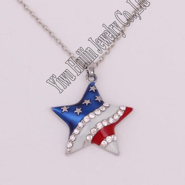 Collares pendientes Zinc chapado en rodio tachonado con cristal brillante Estrella de la bandera americana Collar de pentagrama