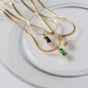 Hanger kettingen Rhysong 18K vergulde roestvrij stalen slangenketen vierkant zirkoon smaragd zwart bot choker ketting voor vrouwen cadeau nek sieraden g230206