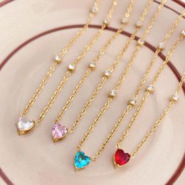 Pendentif Colliers Rhysong 316L en acier inoxydable or argent couleur chaîne réglable cubique zircon mini charme coeur mode femmes bijoux