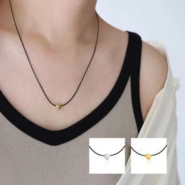 Collares colgantes RHYSONG Moda Cuerda negra 316L Acero inoxidable Liso Oro Color Plata Mini Forma de corazón Encanto para regalo de mujer