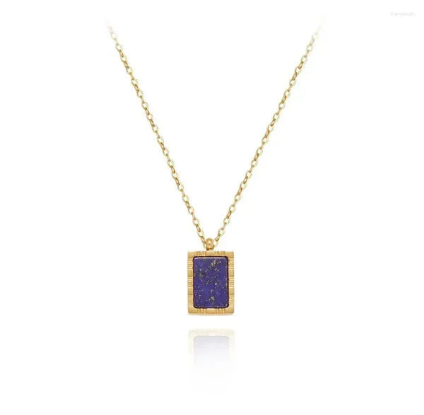 Pendentif Colliers RHYSONG Vinatge Naturel Carré Pierre Lapis Lazuli Charme Collier 316L En Acier Inoxydable Clavicule Chaîne Pour Femmes Bijoux