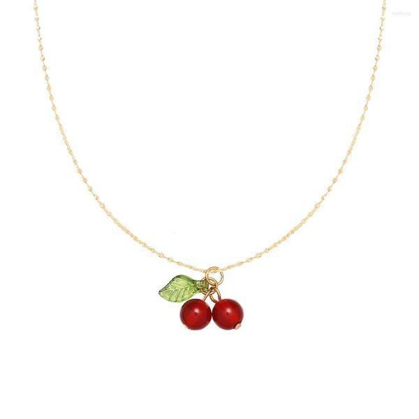 Pendentif Colliers Rhysong Vintage Bijoux Rouge Jade Perle Résine Feuille Goutte D'eau En Acier Inoxydable Collier Chaîne Pour Femmes Coréenne 2023 Mode