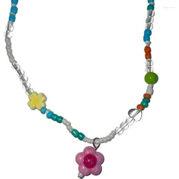 Colliers pendants Collier de fleur de perle de riz Ajdustable Clavicule de chaîne pour les filles H9ed