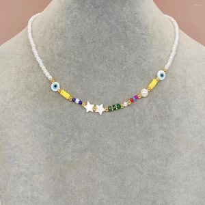 Pendentif Colliers Collier de perles de riz Tricot à la main Bohême Réglable Coquille de mer Étoile à cinq branches Mode Simple Perle Perlée