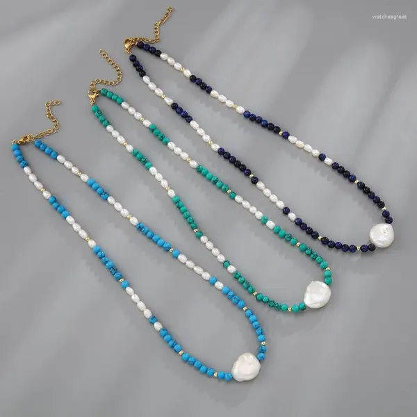 Pendentif Colliers Collier de perles de riz Collier de perles de pierre naturelle Irrégularité Originalité Tricot à la main Bohême Mode Turquoise Simple Perlé