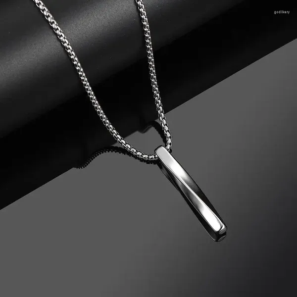 Pendentif Colliers Rinhoo Square Twisted Colonne Collier pour Femmes Hommes En Acier Inoxydable Longue Barre Chaîne Déclaration Bijoux Couples Ami Cadeau