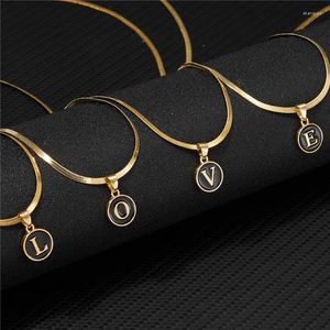 Hanger kettingen rinhoo roestvrijstalen ronde eerste letternaam ketting voor vrouwen mode a-z letters vriendschap choker sieraden geschenken