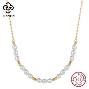 Colliers pendants Rintin Vintage 925 Collier de chaîne de perles en or sterlsilver avec perles adapté aux bijoux de chaîne de collier de mode pour femmes GPN67 J240516