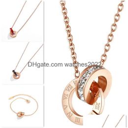 Hanger kettingen Romeinse cijfers 18K Rose Gold Fashion Women Party Choker sieraden Titanium stalen dubbele cirkel kristal diamant bracele dhcb1