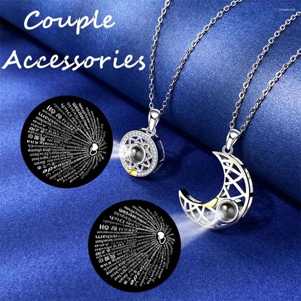 Pendentif Colliers Romantique 100 Langue Je t'aime Soleil Lune Couple Collier Mode Hommes Femmes Accessoires de fête Cadeau d'anniversaire exquis