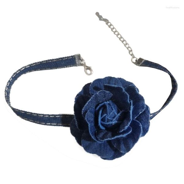 Collares colgantes Romántico Flor grande Gargantillas Collar Azul Ancho Denim Neckband Declaración Joyería