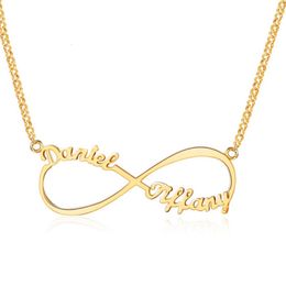 Colliers pendentifs romantique personnalisé nom infini collier personnalisé deux plaques signalétiques promesse charme en acier inoxydable cadeau de saint valentin 230825