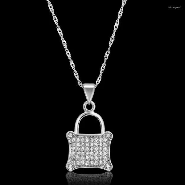 Pendentif Colliers Romantique Mignon Petit Cadenas Serrure Goutte Femelle Argent Couleur Cubique Zircone Collier Pour Femmes Bijoux Cadeau