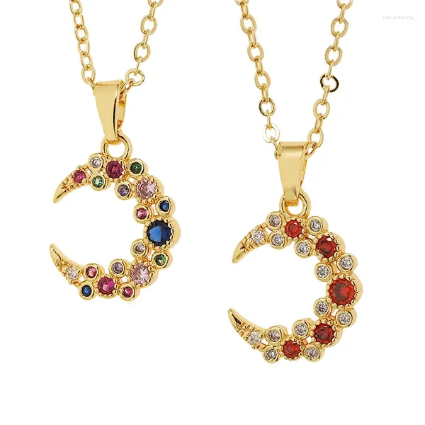 Collares colgantes Romántico CZ Zircon Luna para mujeres Alta calidad 18K Gargantilla chapada en oro 2023 Tendencia Joyería de cumpleaños al por mayor