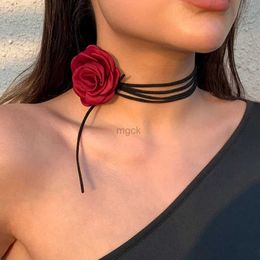 Pendentif Colliers Romantique gothique grande fleur Rose clavicule chaîne collier pour femmes dames mode coréenne réglable corde tour de cou Y2K accessoires 240330