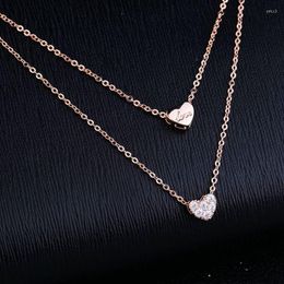 Hanger kettingen romantische liefde charme ketting dubbele hart rosé goud gevuld gelaagd voor vrouwelijke kraagaccessoires colar bijoux n028
