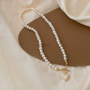 Colliers pendants d'amour romantique coeur brillant Crystal Natural Natural Freshater Pearl 14k Gold rempli de collier Pendant Femelle Bijoux pour femmes Cadeaux 240419