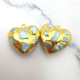 Collares colgantes Romántico Bonito Heart Forma Azul Larimar Insertar Gold Chaped Alta calidad para hacer Diy Wonmen Girl Jewelry Neck Charms