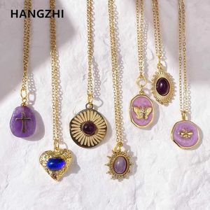 Colliers romantiques collier en cristal violet émail papillon fleur croix coeur pendentif en acier inoxydable collier pour femmes bijoux cadeaux L24313