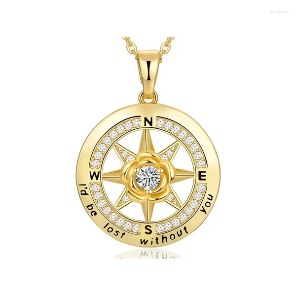Pendentif Colliers Romantique Rose Compass Hexagram Collier Commémorative Day Directions comme cadeau de la mère