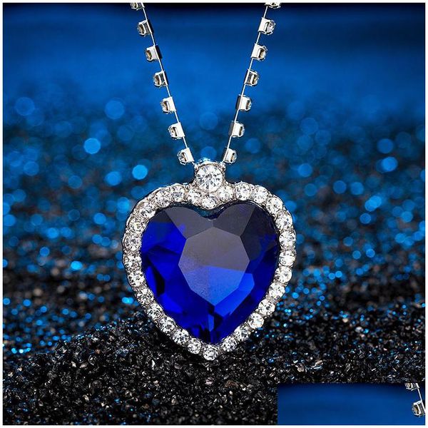 Pendentif Colliers Romantique Le Coeur De L'océan Collier Pour Femmes Bleu Rouge Cristal Forme Avec Amoureux Pierres Précieuses Titanic Bijoux Drop Deli Dhsat