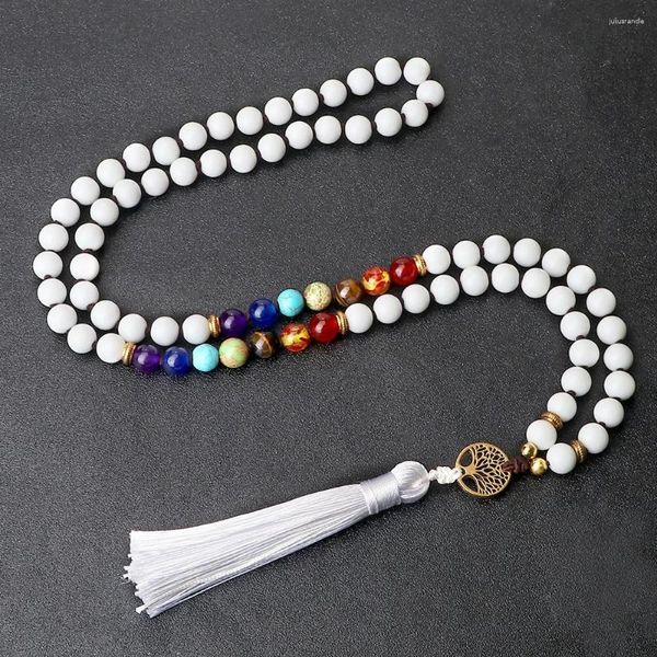Pendentif Colliers Perles Blanches Romantiques Pour Femmes 8mm Pierre Naturelle Vie Tre Chakra Reiki Mode Hommes Yoga Bijoux Cadeau