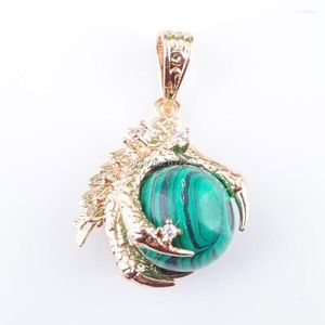 Pendentif Colliers RONGZUAN Malachite Gem Pierre Boule Ronde Perle Dragon Griffe Cristal Reiki Chakra Pendule Collier 18