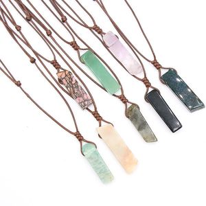 Collares colgantes Cadena de cuerda Irregular Collar de barra de piedra natural Reiki Curación Cristal Ágata Amatista para mujeres Hombres Colgante