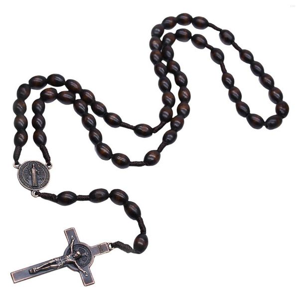 Pendentif Colliers Chapelet Croix Chapelets En Bois Bijoux Religieux Chaînes Cadeaux Pour Femmes Hommes Médaille