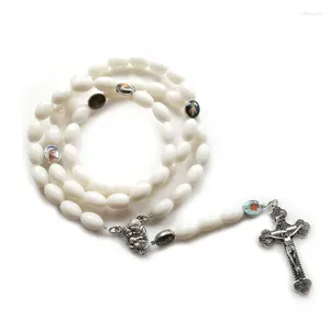 Pendentif Colliers Chapelet Collier Pour Unisexe Perles De Verre Blanc Strand Croix Bijoux Catholiques