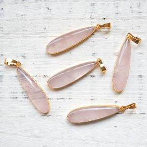 Hangende kettingen roze kristal waterdruppel hangers roze kwarts agates charme voor oorbel ketting