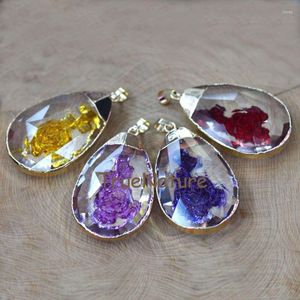 Pendentif Colliers Rose Fleur Or Plaqué Teardrop Bijoux Charme Multi Couleur Verre Cristal Bail En 50 30 Mm PM7485