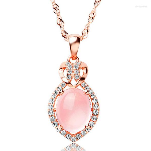 Pendentif Colliers Rose Gold Couleur Sautoirs Rose Opal Chaîne Collier Synthétique Ross Quartz CZ Pour Femmes Filles Cadeau Drop Bijoux En Gros