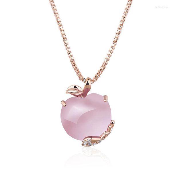 Pendentif Colliers Rose Or Couleur Véritable 925 Sterling Argent Rose Cristal Collier Pour Femmes Filles Femelle Modèle De Pomme