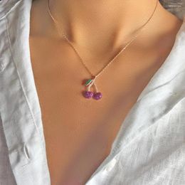 Pendentif Colliers Rose Or Couleur Vert Violet CZ Fruit Cerise Charme Collier Délicat Bijoux De Mode Pour Femmes Filles 41 5 cm Étendre Lien